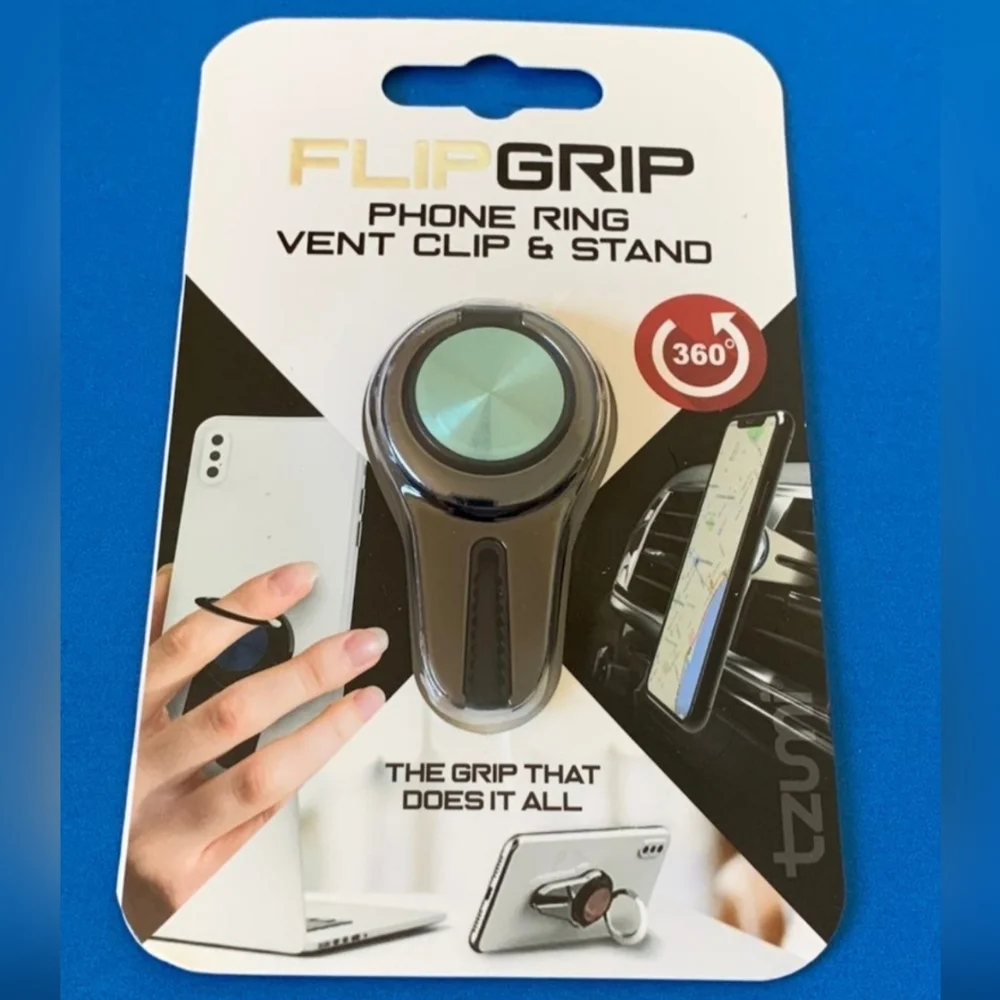 FlipGrip Phone Ring, Stand, & Car Vent Mount - BLUE & GUNMETAL GREY